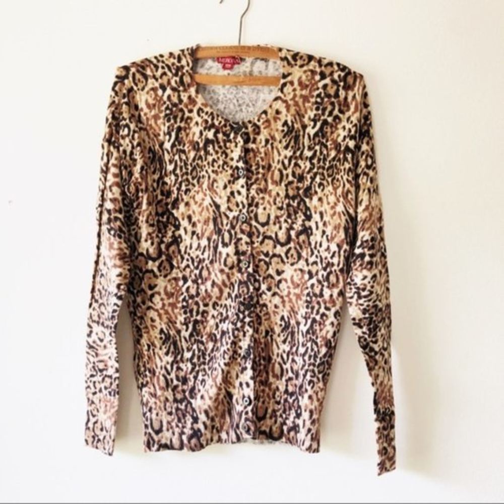 Cheetah animal print knit‎ button cardigan sweater Merona target M